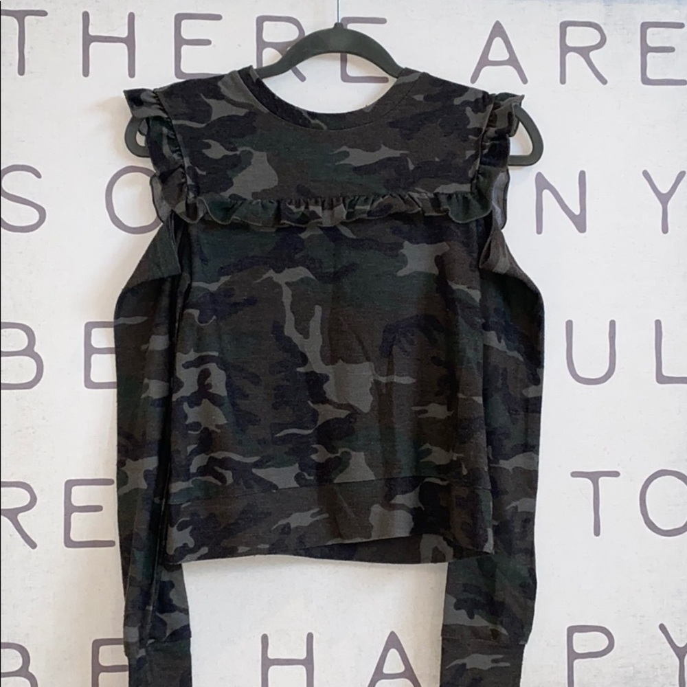 Camo long sleeve open shoulder sweater